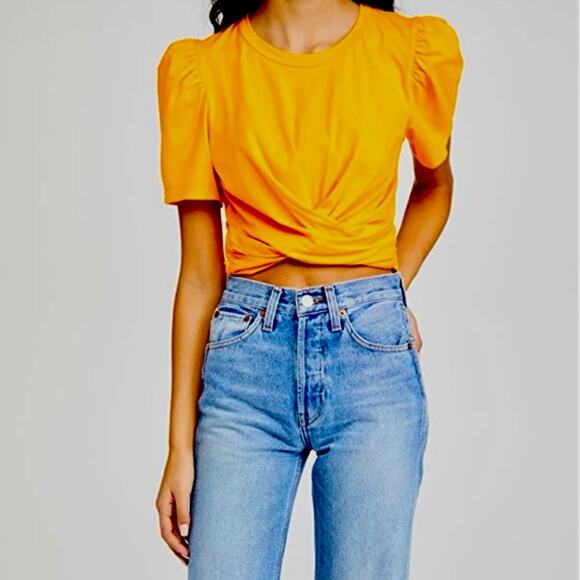 A.L.C Monica Tee Crop Top Crew Neck Tie Back Orange - XS - Picture 1 of 2